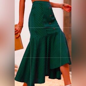 SHEIN Asymmetrical Green Striped Skirt Size Medium